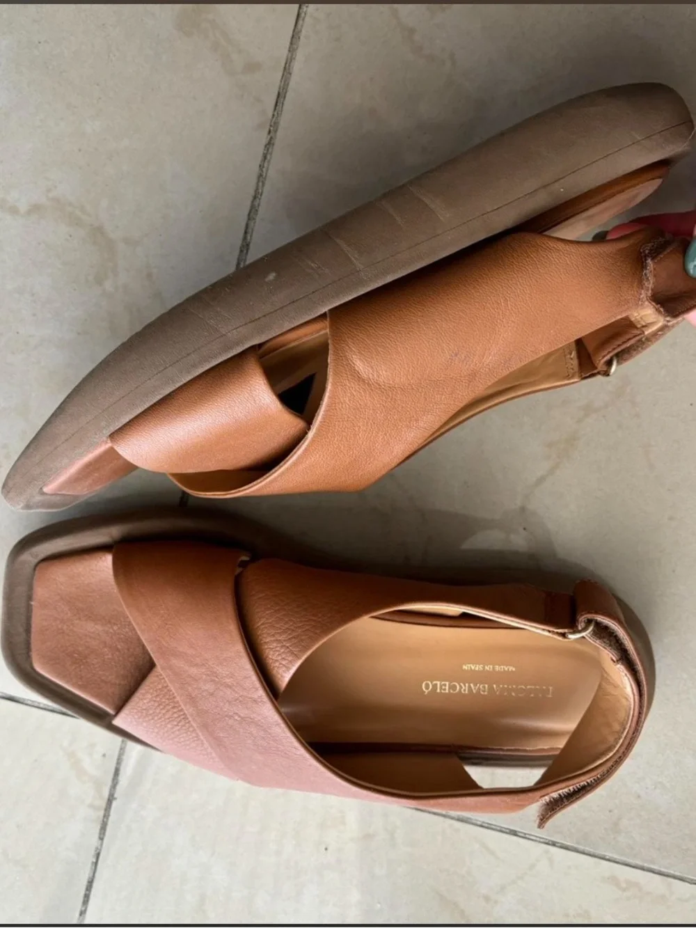 Paloma Barcelo Cognac Leather Crisscross Slingback Sandals 37